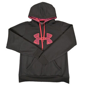 Under Armor Storm Hoodie Medium Women's Pink Black Pullover Semi-Fitted Poly